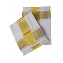 Set Mundu - Women's Traditional Golden Kasavu Set Mundu 